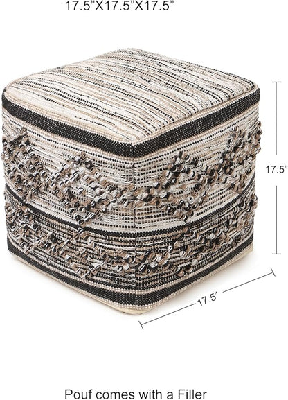 REDEARTH · Tufted Pouf Ottoman with Filler Textured Storage Cube Bean Bag Pouffe Footrest for Indoor; 100% Cotton (17.5"X17.5"X17.5", Black Jasper)