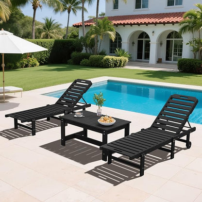 SERWALL Outdoor Coffee Table, HDPE Patio Coffee Table for Outside, Rectangle, Black