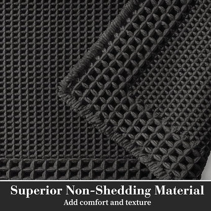 RESARE Waffle Bathroom Runner Rugs, Super Absorbent Bath Mat Non Slip Washable Quick Dry, Upgraded Ultra Soft Boho Bath Rugs with Tassels for Hallway Bedroom Laundry Room, 2'x4'(24"x48"), Black