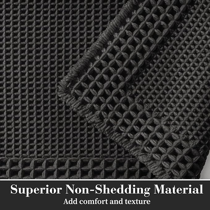 RESARE Waffle Bathroom Runner Rugs, Super Absorbent Bath Mat Non Slip Washable Quick Dry, Upgraded Ultra Soft Boho Bath Rugs with Tassels for Hallway Bedroom Laundry Room, 2'x6'(24"x72"), Black