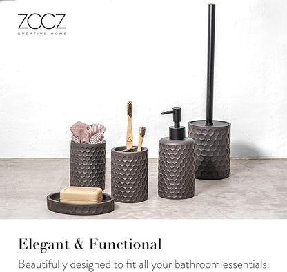 zccz Bathroom Accessories Set 5 Pcs - Soap Dispenser, Toilet Brush Holder, Toothbrush Holder, Bathroom Tumbler, Soap Dish - Vintage Bathroom Accessory Set Decor Countertop Vanity Organizer, Warm Grey