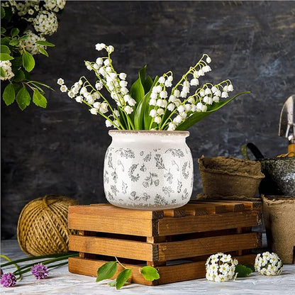 Vintage Planter Large Ceramic Plants Pot Green Leaves Crack Cottage Scroll Vase Flower Vase Pot Indoor Plants Home Kitchen Decor Farmhouse Antique Decorative Gift