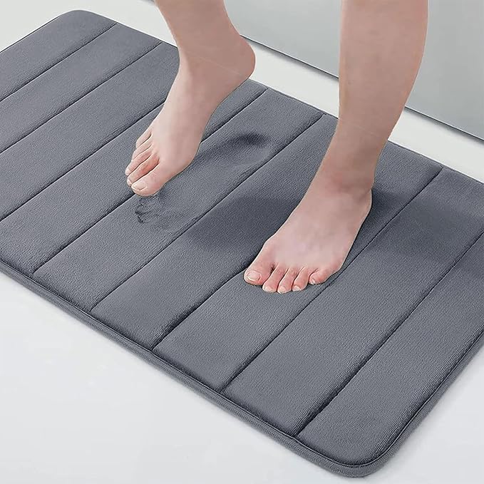 Buganda Memory Foam Bath Mat, 34" x 20", Ultra Soft and Non-Slip Bathroom Rugs, Water Absorbent and Machine Washable Bath Rug for Bathroom, Shower, and Tub, Dark Grey