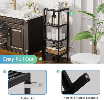 SMIBUY Bathroom Storage Shelf, 5-Tier Bamboo Rack Organizer, Multifunctional Shelving Unit for Living Room Bedroom Kitchen (Black)