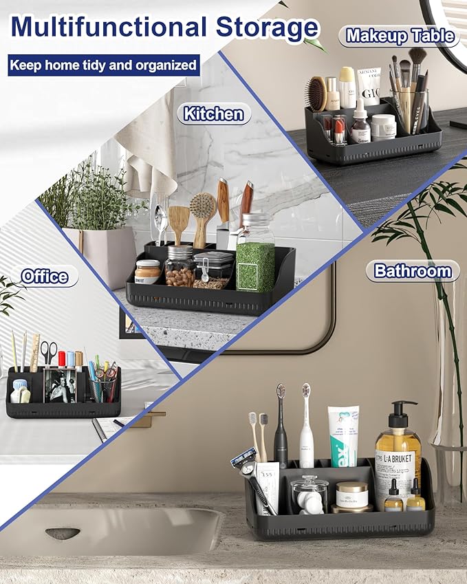 Bathroom Counter Organizer and Storage, 7 Slots Detachable Toothbrush Holders for Bathrooms, Anti-Slip Electric Toothbrush and Toothpaste Holder Countertop Vanity Organizer Accessories for Adults Kids