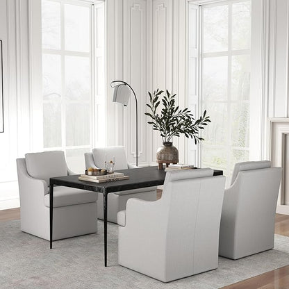 VKNOW Upholstered Dining Chairs Set of 4, Modern Kitchen Chairs Dinner Chairs with 4 Casters, Linen Armchair for Bedroom Reading Room Living Room, Light Grey