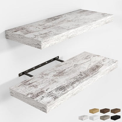 RICHFOCUS 24Inch Floating Shelves for Wall 2 Pack Shelves for Bedroom|Kitchen|Bathroom Wall Mounted Rustic Distressed Wood Floating Shelf with Invisible Brackets for Books|Storage|Decor, Rustic