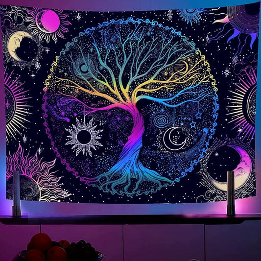 AACKart Blacklight Tapestry for Bedroom - Spiritual Tree of Life Wall Tapestry Glow in the Dark Wall Hanging 59.1 x 51.2 inches