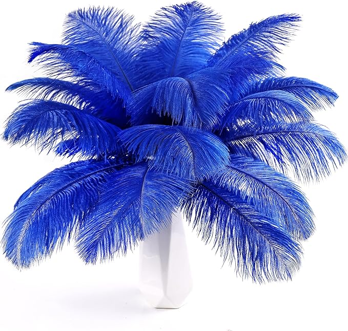 THARAHT Blue Ostrich Feathers 12pcs Natural Bulk 8-10Inch 20cm-25cm for Crafts Wedding Party Centerpieces Easter Gatsbi and Home Decoration Feathers