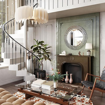 Kelly Miller Jeweled Mirror for Wall, 28 Inch Round Luxury Mirror with Sparkling Diamonds Beveled Modern Wall Decor for Bathroom, Living Room, Bedroom, Hallway