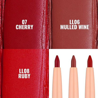 Oulac Waterproof Eyeliner Pencil Set - Smooth and Creamy, Retractable Eye Makeup for Precision Application, Vegan & Cruelty-Free, 07 Cherry+LL06 Mulled Wine+LL08 Ruby