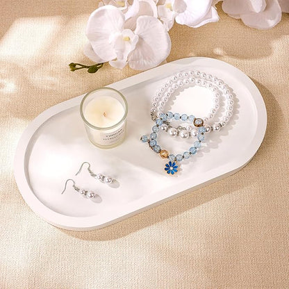 Bamboo Vanity Tray 11.4x6.2 inches, Decorative Vanity Tray for Bathroom Countertop Toilet Tank Farmhouse, White