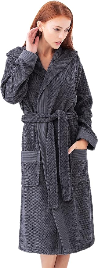 Organic Turkish Cotton Terry Hooded Kimono Bathrobe, Robe for Women