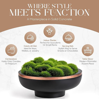 Concrete Fruit Bowl for Kitchen Counter - Large Decorative Bowls for Home Decor - Modern Key Bowl for Entryway Table - Hand-Poured Pedestal Bowl for Keys