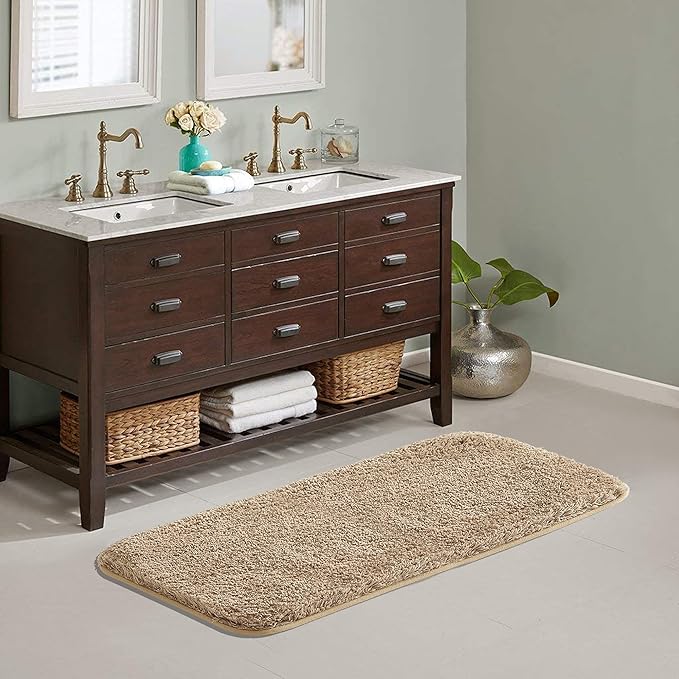 Suchtale Extra Soft & Absorbent Shaggy Bath Mat (24 x 60, Sand) - Machine Washable, Non-Slip Microfiber Bath Mat for Bathrooms, Luxury Floor Mats with Rubber Back