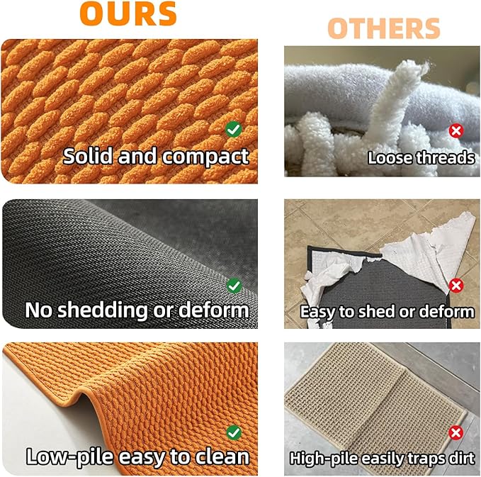 Bathroom Runner Rugs, Long Bath Mat Runner Washable Thin Quick Dry Low Pile Bathroom Runner Rugs Non Slip, Orange 16"x60"