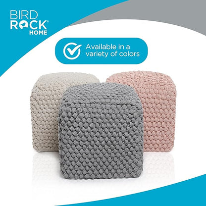 BIRDROCK HOME Bud Pouf Foot Stool Ottoman - Knit Bean Bag Floor Chair - Cotton Braided Cord - Great for The Living Room, Bedroom and Kids Room - Small Furniture