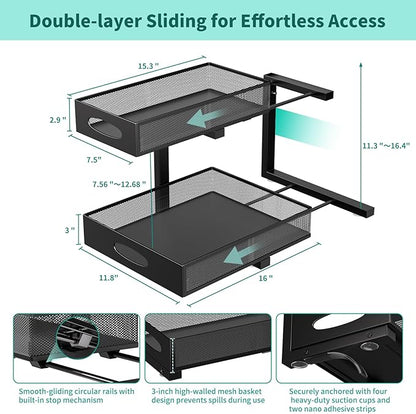 Under Sink Organizer, Extra-Wide Upgrade, 2-Pack of 2-Tier Metal Slide Out Cabinet Organizer, Height Adjustable Organization and Storage Series, Bathroom/Cabinet/Kitchen organization, Black