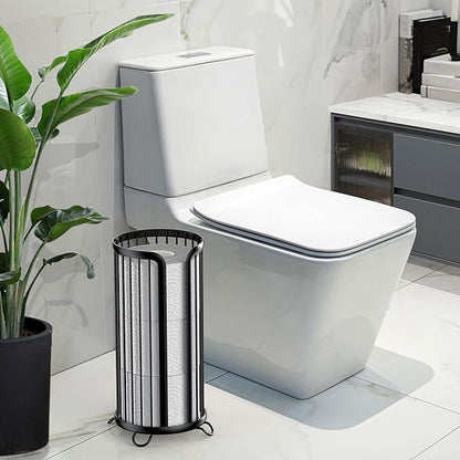 Toilet Paper Holder Stand, Freestanding Toilet Tissue Organizer, Minimalistic Storage Solution, Reserve Mega Rolls-Modern Black