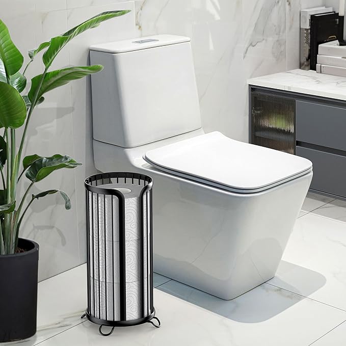 Toilet Paper Holder Stand, Freestanding Toilet Tissue Organizer, Minimalistic Storage Solution, Reserve Mega Rolls,Modern Black-2PACK