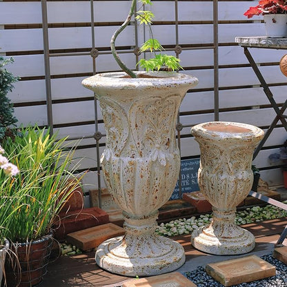 Vintage European Giant Garden Urn Planter, Decorative Cement and Fiber Flower Pot, Make Rust Finished, Wrap Foam Safely Delivered from Local Warehouse (Vintage, Large)