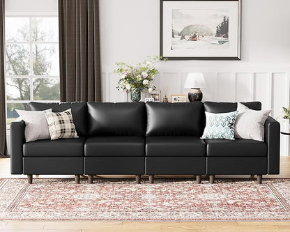 118.5" Faux Leather Modular Sectional Sofa with Storage Seat, Oversized 4 Seater Couch Deep Seat with Removable Cover Black