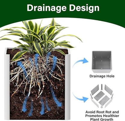 White Steel Square Planter 24" L x 24" W x 25" H,Cube Heavy Duty Flower Pot for Outdoor Plants with Drainage Holes,Metal Planter Box for Indoor and Outdoor All-Weather Use