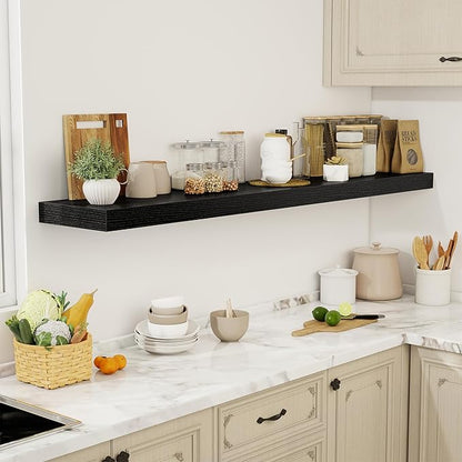 72 Inch Floating Shelves, 12" Deep Floating Shelf Wall Mounted, 72" Wall Shelves, Rustic Deep Bookshelf, Extra Deeper & Thicker Display Shelves for Bedroom, Living Room, Black, Set of 1