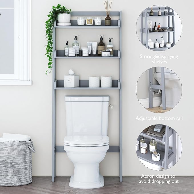 UTEX Over Toilet Bathroom Organizer, 3-Tier Above Toilet Storage Shelf Rack, Bathroom Shelves Over Toilet (Gray)