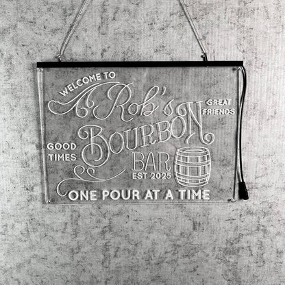 Personalized Bourbon Bar Signs with Your Name for home wall light up with personalized pub name, man cave accessories, beer themed neon customizable lighted sign