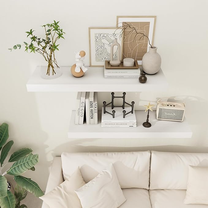 White Floating Shelves 36 Inch Long, 12 Inch Deep Floating Shelves for Wall, 36 x 12 Shelves for Wall Storage & Display, 2" Thick Floating Shelf for Bathroom, Living Room, Bedroom, Set of 1