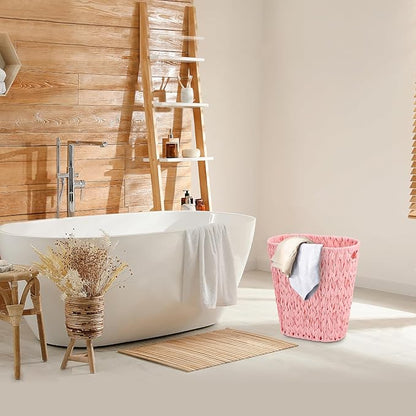 Bathroom Accessories Set with Wicker Trash Can, Pink Bathroom Accessories Pink Bathroom Sets Small Waste Basket Bathroom Trash Can for Bedroom Bathroom