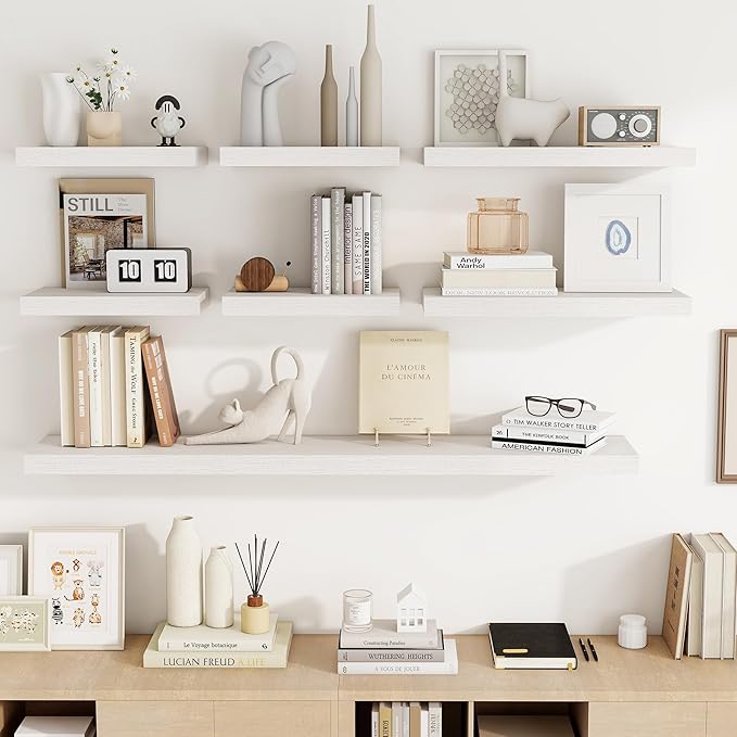 16 Inch Floating Shelves, 16"x9.25"x1.5" Inch Deep Floating Shelves for Wall, Wooden Shelves for Bathroom, Bedroom, Living Room, Cream White Oak, 2 Pieces