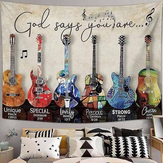 yowecso Musical Guitar Tapestry Rock Guitar Tapestry Wall Hanging for Bedroom Cool Rock Music Tapestries Aesthetic Wall Decor for Home Dorm Living Room 50"x60"