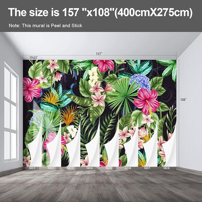 Floral Wall murals Peel and Stick Flowers Wallpaper for Bedroom Living Room - 108"x157"
