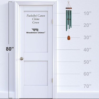 Woodstock Wind Chimes for Outside, Garden, Patio, Porch and Outdoor Decor (32") Pachelbel Canon Chime Green Wind Chime Gifts (PCCG)