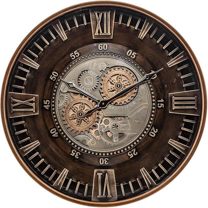 CLXEAST 24 Inch Large Moving Gear Wall Clock for Farmhouse Living Room Decor,Vintage Industrial Bronze Gold Metal Wall Clock for Home Office,House Warming Gifts New Home