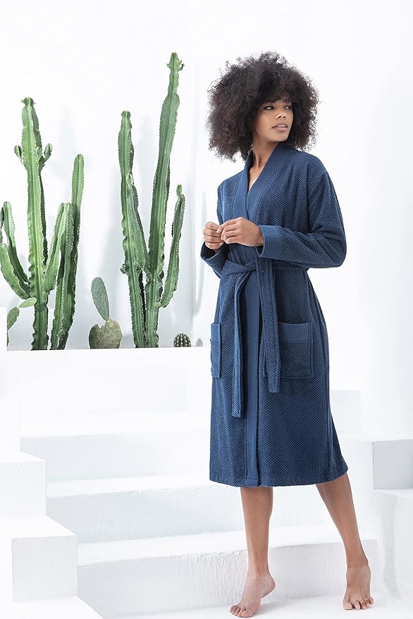 Organic Turkish Cotton Terry Hooded Kimono Bathrobe, Robe for Women