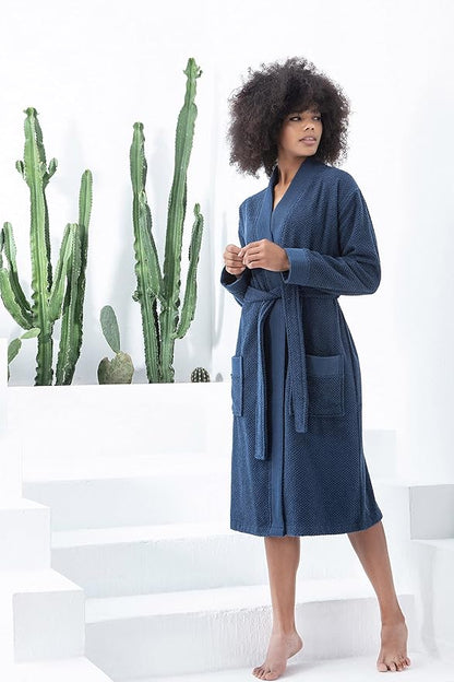 Organic Turkish Cotton Terry Hooded Kimono Bathrobe, Robe for Women