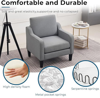 VINGLI Modern Accent Chairs Set of 2, Grey Living Room Chairs Comfy Armchair for Bedroom, Upholstered Sofa Chair Reading Chair for Small Spaces, Apartment, Waiting Room