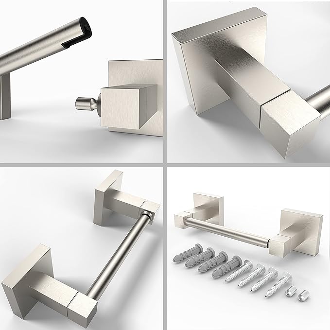 Ruacq Toilet Paper Holder Brushed Nickel Double Post Pivoting Square Tissue Holders Roll Holder Hangers Toilet Paper Stand Stainless Steel and Zinc Alloy Modern Wall Mounted