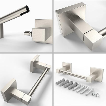 Ruacq Toilet Paper Holder Brushed Nickel Double Post Pivoting Square Tissue Holders Roll Holder Hangers Toilet Paper Stand Stainless Steel and Zinc Alloy Modern Wall Mounted