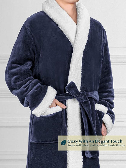 PAVILIA Mens Soft Robe | Warm Fleece Robes for Men, Soft Spa Bathrobe with Shawl Collar and Pockets
