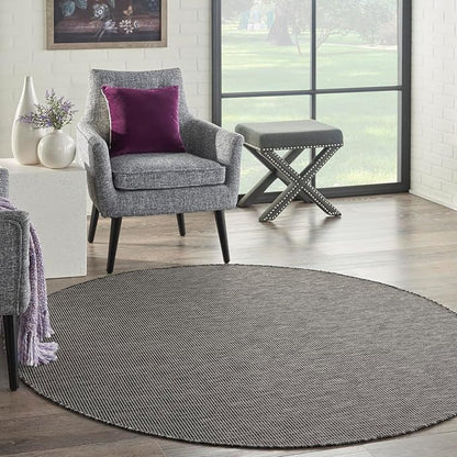 Nourison Positano Indoor/Outdoor Charcoal 6' x Round Area Rug, Easy Cleaning, Non Shedding, Bed Room, Living Room, Dining Room, Backyard, Deck, Patio (6 Round)