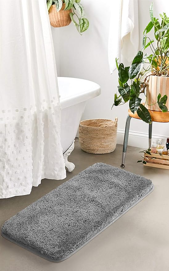 Suchtale Large Extra Soft and Absorbent Shaggy Bath Mat (24 x 40, Dark Grey) Machine Washable Microfiber Non Slip Bath Mat for Bathroom Floor