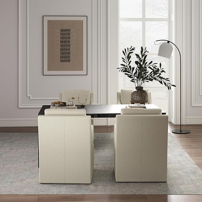 VKNOW Upholstered Dining Chairs Set of 4, Modern Kitchen Chairs Dinner Chairs with 4 Casters, Linen Armchair for Bedroom Reading Room Living Room, Beige