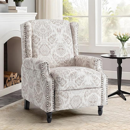 UIXE Recliner Chairs Set of 2, Fabric Upholstered Armchair Pushback Accent Chair for Living Room, Floral Rivet Trim Club Chair Home Theater Single Sofa Bedroom Side Reading Seat - Beige Pattern