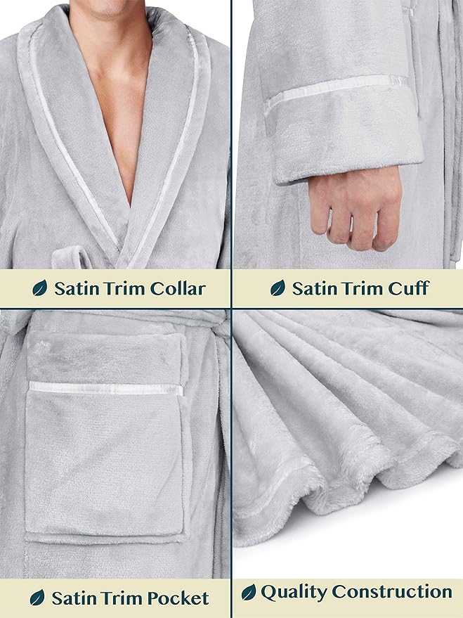 PAVILIA Mens Soft Robe | Warm Fleece Robes for Men, Soft Spa Bathrobe with Shawl Collar and Pockets