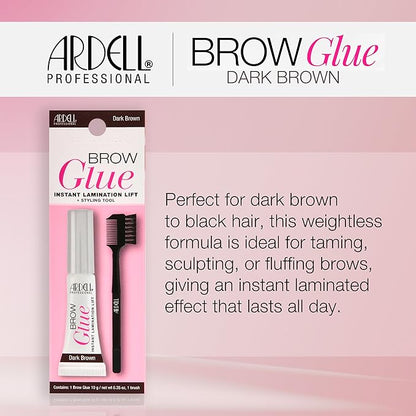 Ardell Brow Glue Dark Brown with Styling Brush ?€? Tinted Eyebrow Gel for Lamination Lift, All-Day Extreme Hold Brow Gel for Defined Brows, 0.35 oz