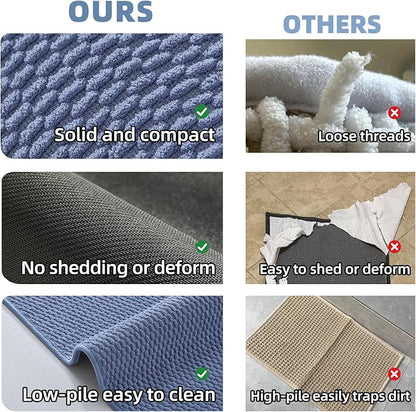 Chenille Bath Rug Non Slip Washable, Super Absorbent, Quick Dry, Low Pile Bath Mat, Denim Blue, 20"x24", U Shape